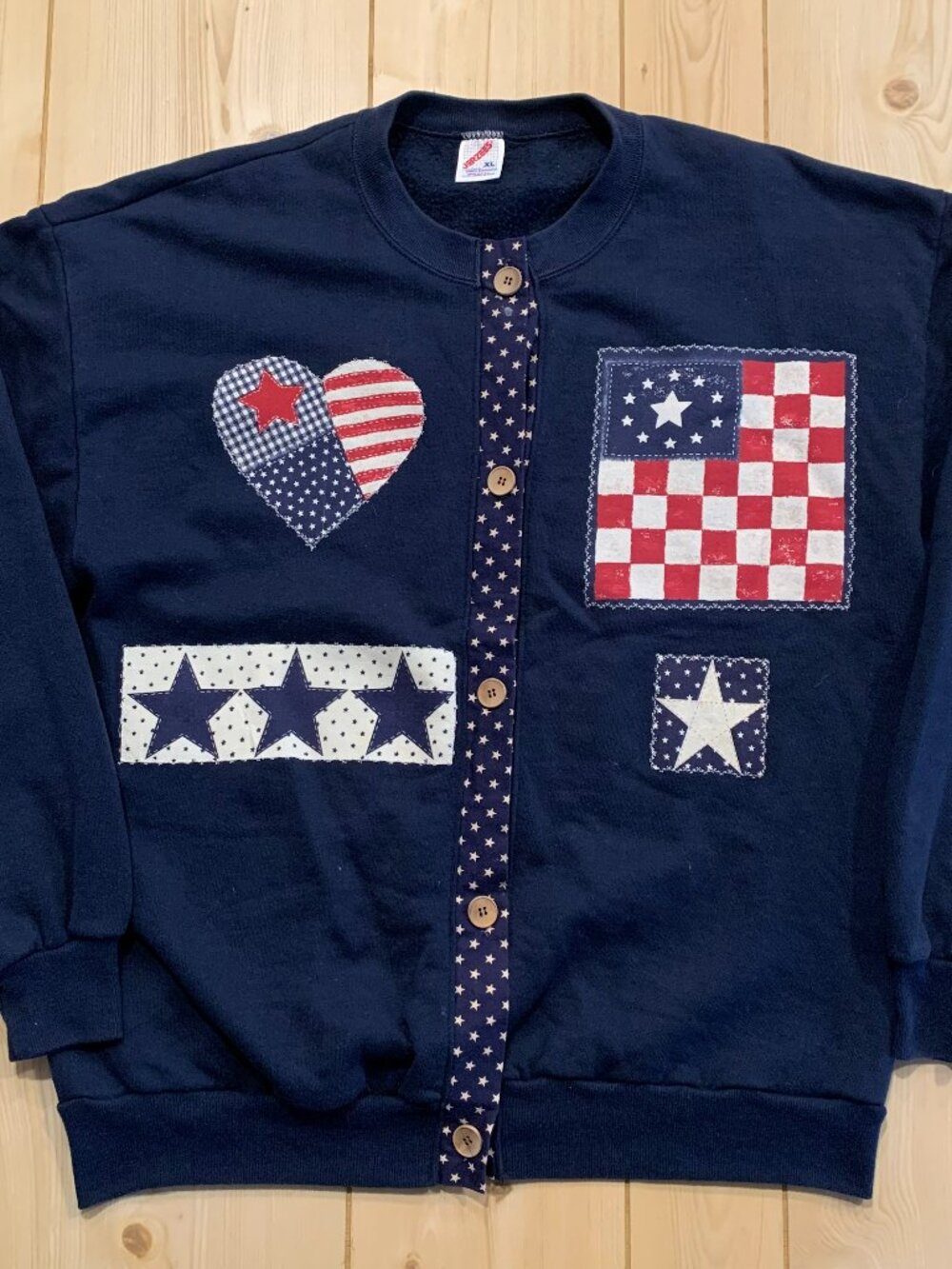 Vintage 90s Patriotic USA American Flag United States Button-Down Sweatshirt XL